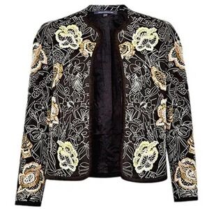 French Connection Floral Embroidery Long Sleeve Open Front jacket Black Size 2